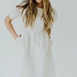 Grey Stripe Linen Midi Dress